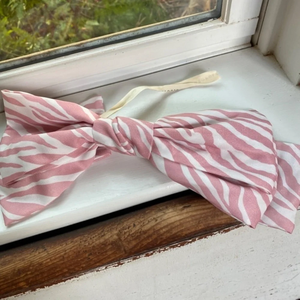 Anthropologie Pink Zebra Satin Hair Bow Barrette